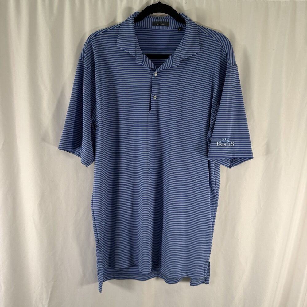 Turtleson Twin Hills Golf Polo Men's Large Blue Striped Short Sleeve Collared Pu